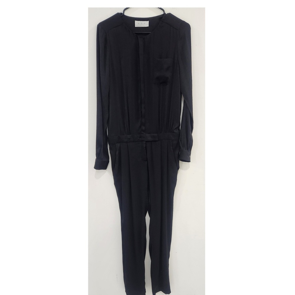 ALC Womens Black Long Sleeve Pleated Front Jumpsuit Hidden Button Size 4 - Picture 2 of 10